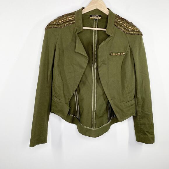 Larok Luxe Army Green Corporal Chic Cropped Jacket Women's Size Small S - Picture 1 of 9
